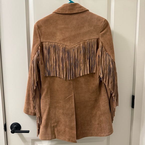 Free People Understated Leather Marlboro Fringe Blazer XS Tan Suede Western Boho - Picture 8 of 10